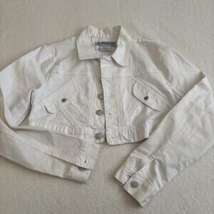 Nine Planet White Denim Women’s‎ Button Front Denim Jacket JRS Lg Short Crop